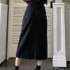 Retro Front Slit Denim Skirts Female Summer 2025 Casual Washed High Waist Long Skirt Women All-Match Design Street Midi Skirt