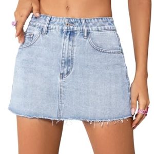 Women's Causal High Waist Raw Hem Pocket Denim Jean Short Skirt