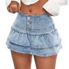 Women's Tiered Layer Ruffle Denim Skorts Y2k Button Front Mini Skirt Shorts