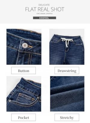 Women's Wide Leg Jeans High Waisted Stretchy Straight Leg Baggy Drawstring Zimbaplatinum Denim Pants