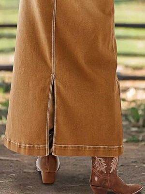 Straigh High Rise Vintage Split Back Contrast Stitch Detail Denim Skirt