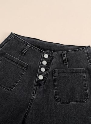 Women's Wide Leg Jeans High Waisted Zimbaplatinum Stretchy Straight Leg Jeans Buttoned Loose Denim Pants with Pocket
