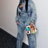 Women's Two Piece Denim Outfits Long Sleeve Cropped Jean Jacket Cargo Pants with Pockets Y2K Tracksuit Set