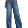 Women's Wide Leg Jeans High Waisted Strechy Raw Hem Zimbaplatinum Denim Pants