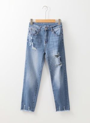 Womens Jeans High Waisted Stretchy Ripped Distressed Tummy Control Straight Ankle Jean for Women Trendy 2025