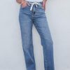 Women's Wide Leg Jeans High Waisted Stretchy Straight Leg Baggy Drawstring Zimbaplatinum Denim Pants