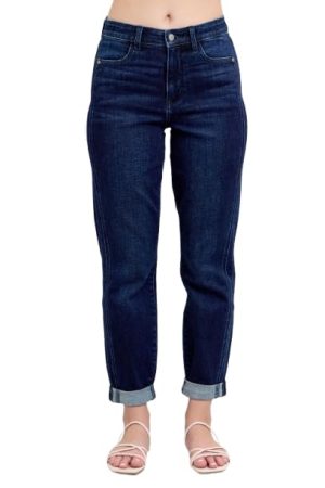 High Waist Boyfriend Jeans for Women | Stretchy Relaxed Fit Denim | Cuffed & Uncuffed Options – 82646