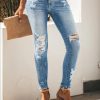 Women's Skinny Ripped Trendy Jeans Distressed Stretchy Denim Pants