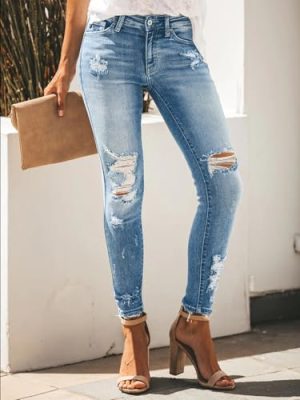 Women's Skinny Ripped Trendy Jeans Distressed Stretchy Denim Pants