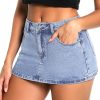 High Stretchy Mini Skort Skirt for Women,Low Waist Denim Skort Shorts with Pockets