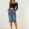 Women's Jean Skirts Split Casual High Waist Bodycon Denim Pencil Skirt