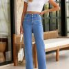 Women's Jeans High Waisted Straight Leg Stretchy Jeans Trendy Welt Pockets Loose Wide Leg Zimbaplatinum Denim Pants