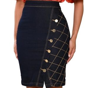 Women's Knee Length Denim Skirt High Stretch Regular and Plus Size