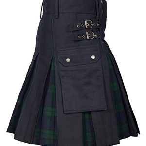 Men's Hybrid Utility Kilt - Durable Cotton Jeans Fabric Kilt for Men with Cargo Style Pockets Traditional Modern Kilt