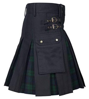 Men's Hybrid Utility Kilt - Durable Cotton Jeans Fabric Kilt for Men with Cargo Style Pockets Traditional Modern Kilt