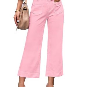 Wide Leg Jeans for Women Trendy High Waisted Flare Jeans Cropped Denim Pants Stretchy Baggy with Patch Pockets