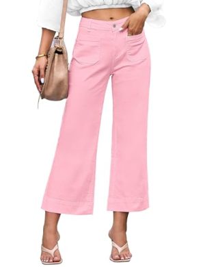 Wide Leg Jeans for Women Trendy High Waisted Flare Jeans Cropped Denim Pants Stretchy Baggy with Patch Pockets