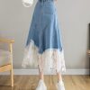 Lace ​​Denim Skirt for Women Summer Waist Midlength Retro Irregular