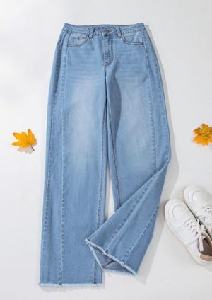 Wide Leg Jeans for Women Trendy 2025 High Waisted Stretchy Baggy Raw Hem Denim Palazzo Pants with Pockets