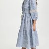 Women's Embroidered Umbrella Midi Dress, Chambray Blue/Sand, Large