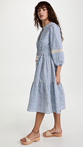 Women's Embroidered Umbrella Midi Dress, Chambray Blue/Sand, Large