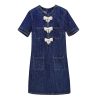 Women's Denim Bow Dress - Vintage Washed Blue Summer