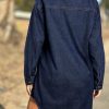 Women's Collared Denim Dress Casual Long Sleeve Button Down Jean Shirt Dresses with Pockets