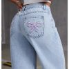Women's Bowknot Embroidery Jeans Y2k Straight Leg Boyfriend Denim Pants