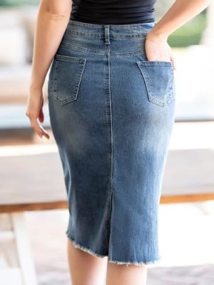 Women's Casual Jean Skirt High Waist Back Slit Stretch Denim Skirts