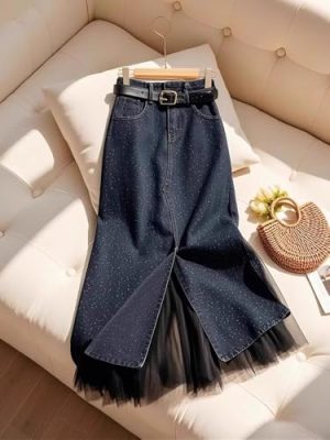 Spring Korean and Waisted Slim Denim ​​ Skirt for Women