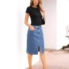 Jean Skirts for Women Denim Trendy Summer Casual Stretchy High Waisted Midi Below Knee Pencil Skirt with Slit