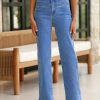 Women's Jeans High Waisted Straight Leg Stretchy Jeans Trendy Welt Pockets Loose Wide Leg Zimbaplatinum Denim Pants