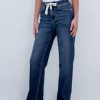 Women's Wide Leg Jeans High Waisted Stretchy Straight Leg Baggy Drawstring Zimbaplatinum Denim Pants
