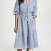 Women's Embroidered Umbrella Midi Dress, Chambray Blue/Sand, Large