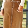 Straigh High Rise Vintage Split Back Contrast Stitch Detail Denim Skirt