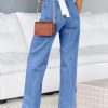 Women's Jeans High Waisted Straight Leg Stretchy Jeans Trendy Welt Pockets Loose Wide Leg Zimbaplatinum Denim Pants