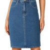 Women's Casual Stretch High Waist Back Slit Denim Jean Knee Length Skirt