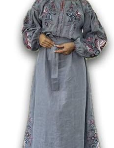 Ukrainian Vyshyvanka Dress | Floral Embroidered Bohemian Summer Dress | Long Linen Boho Dress | Blue Jeans Style (20)