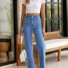 Women's Jeans High Waisted Straight Leg Stretchy Jeans Trendy Welt Pockets Loose Wide Leg Zimbaplatinum Denim Pants