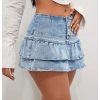 Women's Tiered Layer Ruffle Denim Skorts Y2k Button Front Mini Skirt Shorts