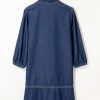 Denim Dress for Women Fashion Fall Casual Babydoll 2025 V Neck 3/4 Puff Sleeve Jean Dresses