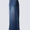 Long Denim Skirt for Women Casual A-Line Denim Maxi Skirt Stretch High Waisted Jean Skirt with Pocket Blue