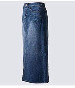 Long Denim Skirt for Women Casual A-Line Denim Maxi Skirt Stretch High Waisted Jean Skirt with Pocket Blue