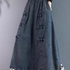Retro Chinese Style Buckle Denim Skirt for in Spring and Autumn Waist Large Size Slim Long Swaying