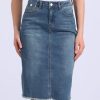 Women's Casual Jean Skirt High Waist Back Slit Stretch Denim Skirts