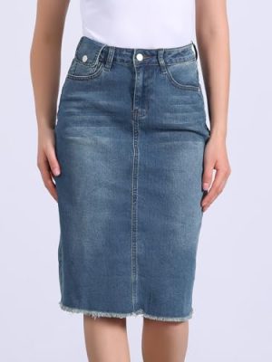 Women's Casual Jean Skirt High Waist Back Slit Stretch Denim Skirts