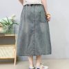 Denim Skirt for Women in Spring Summer Retro Ethnic Style Embroidered Waist Loose Slim Casual Midlength