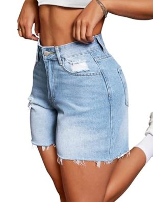 Jean Shorts for Women High Waisted Stretchy Casual Denim Shorts Ripped Frayed Hem Summer Trendy Jorts