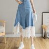 Lace ​​Denim Skirt for Women Summer Waist Midlength Retro Irregular
