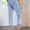 Straight Leg Jeans for Women Low Rise Cropped Jeans Wash Embroidery Raw Hem Denim Pants